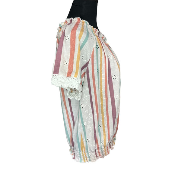 French Laundry Multi Colored Striped Peasant Blouse, Size XL - Picture 3 of 7